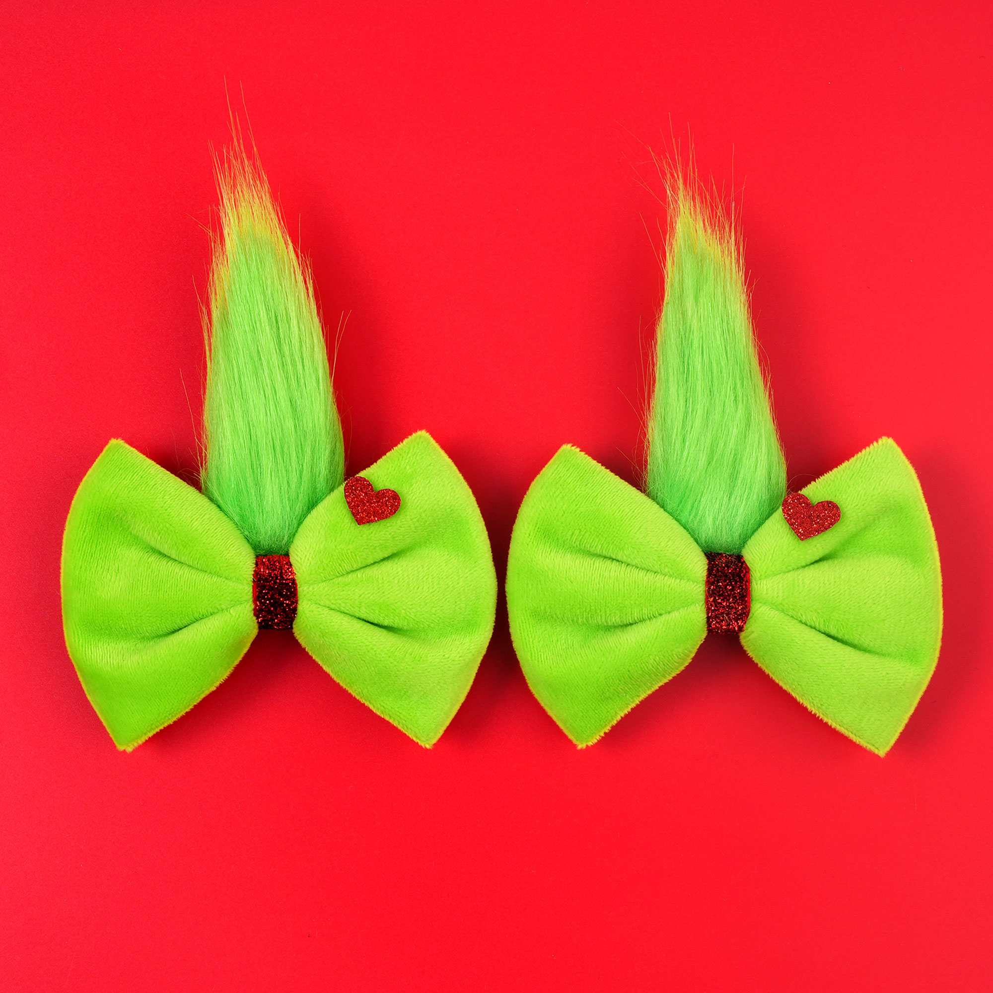 Ribbon Bow Gift - Girls Green Fur Ball Grinch Bow