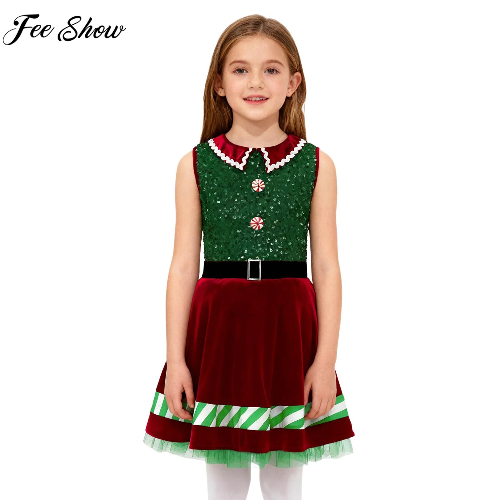 Elf Costume Christmas - Kids Girls Christmas Party Dress Xmas
