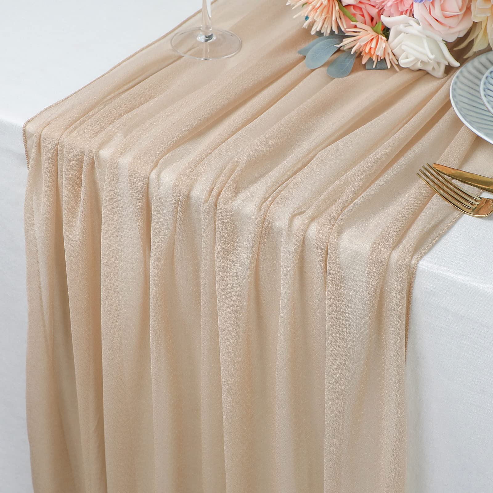 Beige Table Runner Chiffon Tab - đánh giá và giá Christmas Table Runner